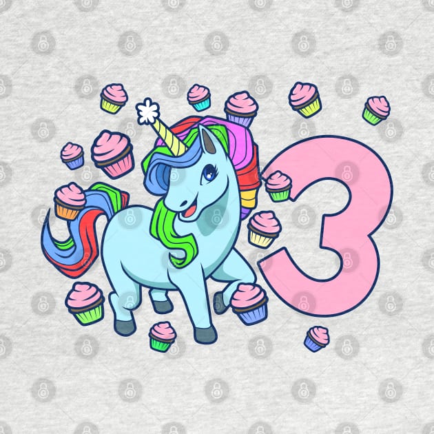 I am 3 with unicorn - girl birthday 3 years old by Modern Medieval Design